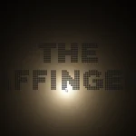 黒い背景に玉で描いたTHE AFFINGERの文字。マウスを近づけたNの下あたりだけが電球色に光っている